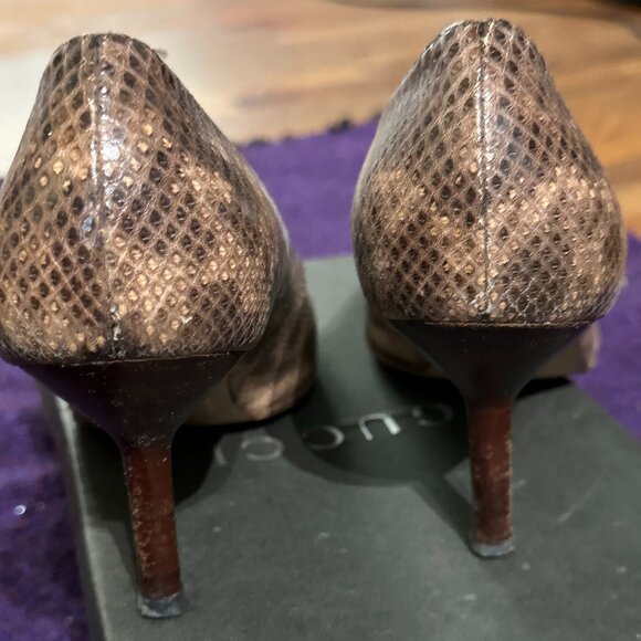 Y2K Gucci Embossed Leather Snakeskin and Wood Medium-heeled Pumps size 8B - Picture 5 of 10